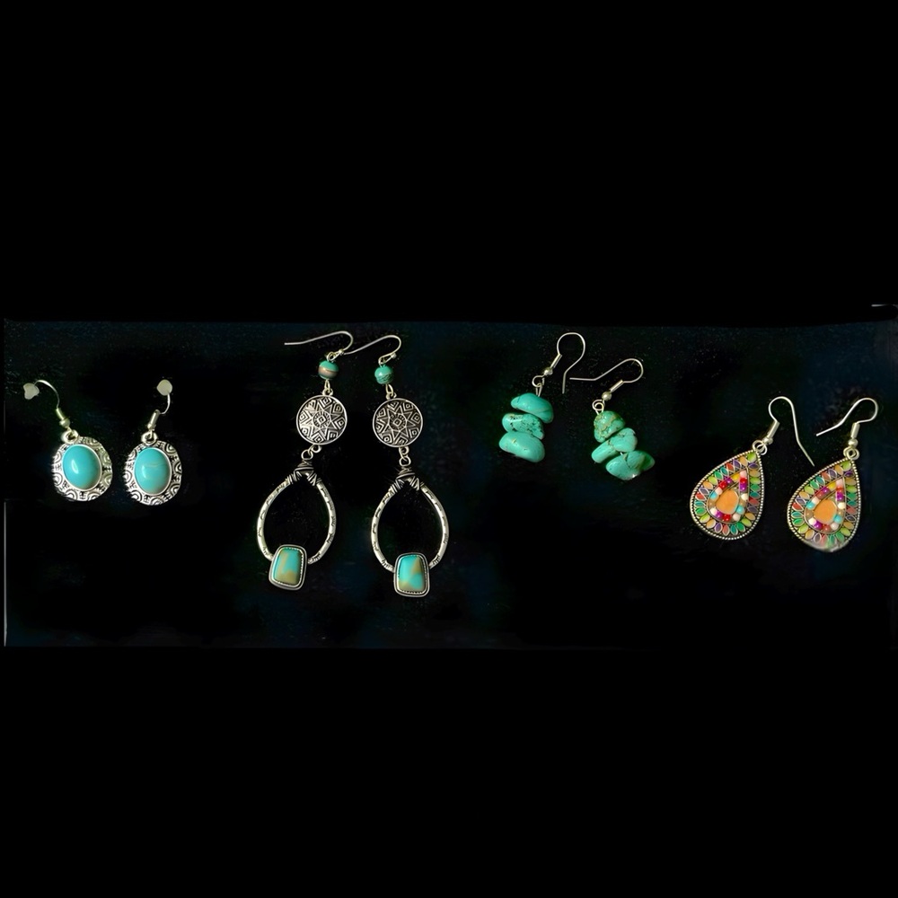 Four (4) Turquoise and Stainless Earrings Set